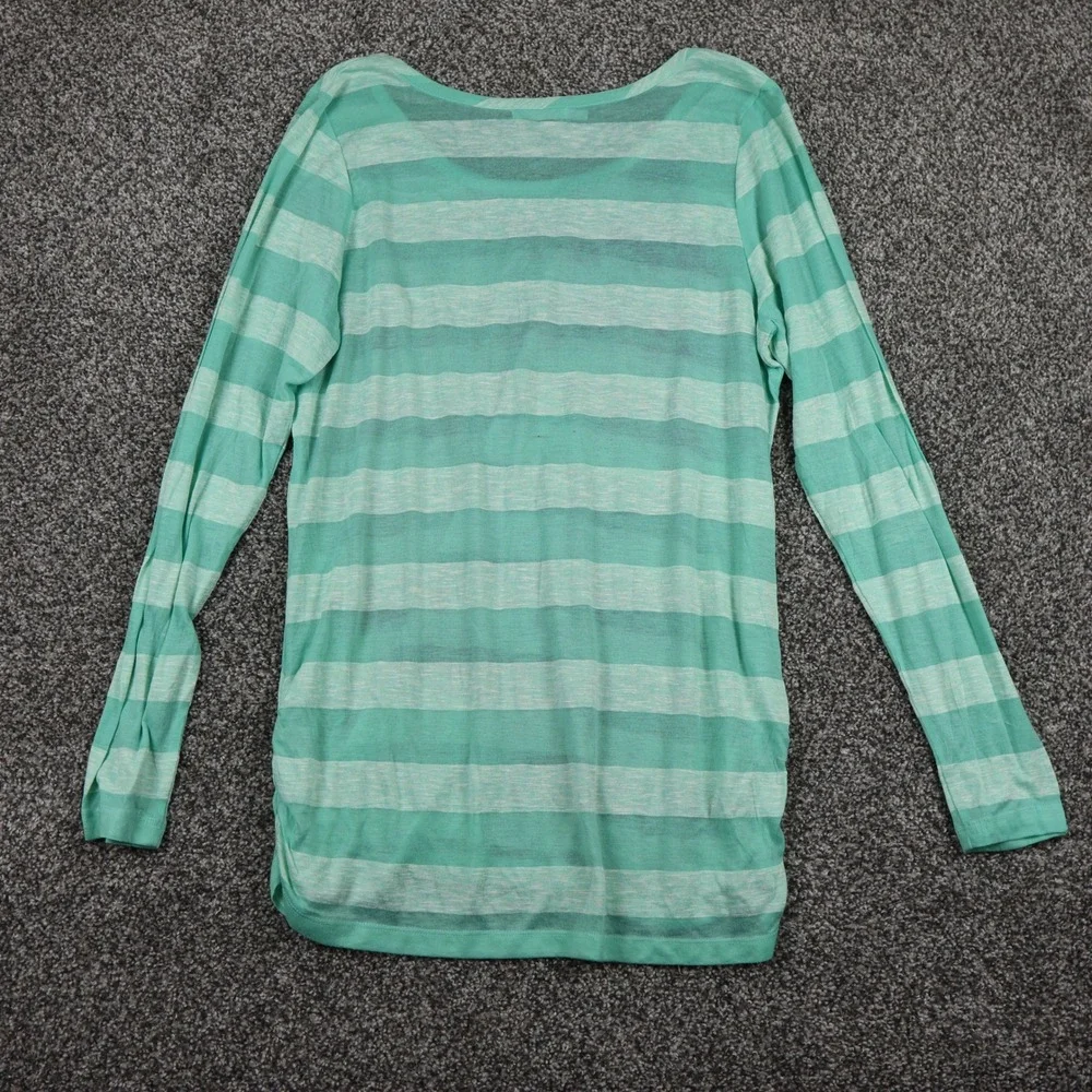 Y2K Vintage Stripe Long Sleeve Top Aqua Floral Print Metallic Dream Women Size 0